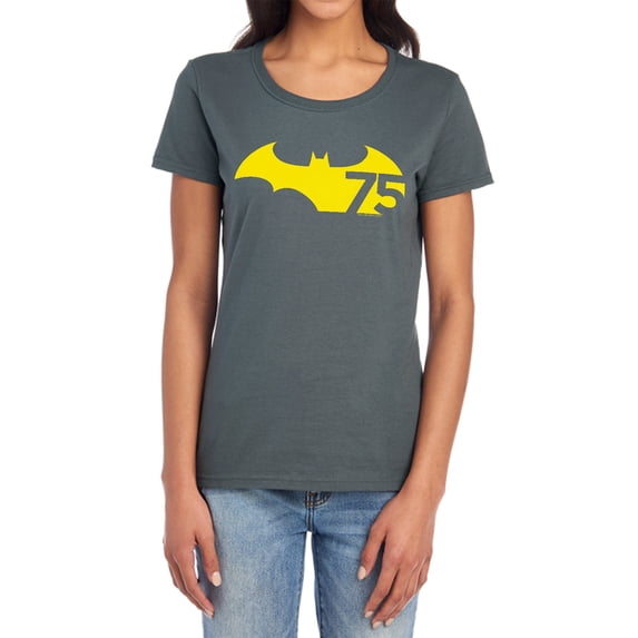 Batman 75 Logo 2 Women's T Shirt, Charcoal, Large