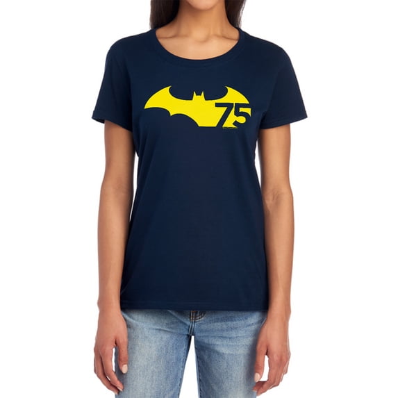 Batman 75 Logo 2 Women's T Shirt, Navy, Large
