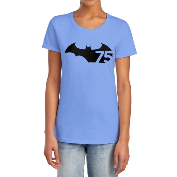 Batman 75 Logo Women's T Shirt, Carolina Blue, Small