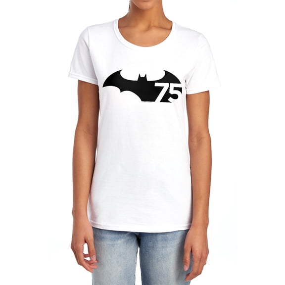 Batman 75 Logo Women's T Shirt, White, Medium