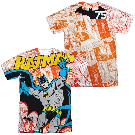 Batman 75 Panels Unisex Adult Sublimated Costume T Shirt (Front/Back), Large Multicolor