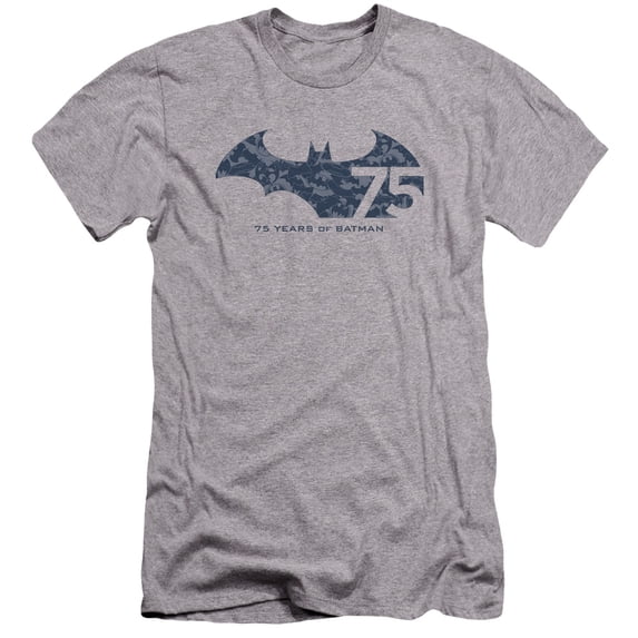 Batman 75 Year Collage Premium Canvas T-Shirt Adult Slim Fit 30/1-Athletic Heather