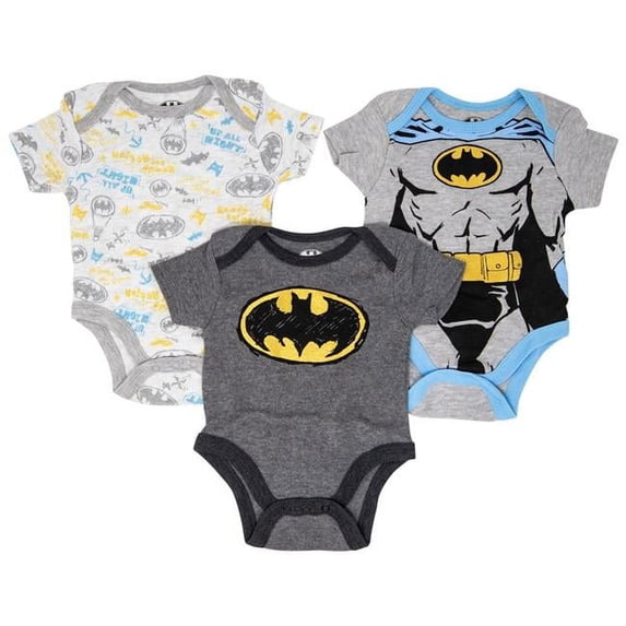 Batman 796673-0-3months-0-3 Months Batman Boys Infant Bodysuit Set - 0-3 Months - Pack of 3