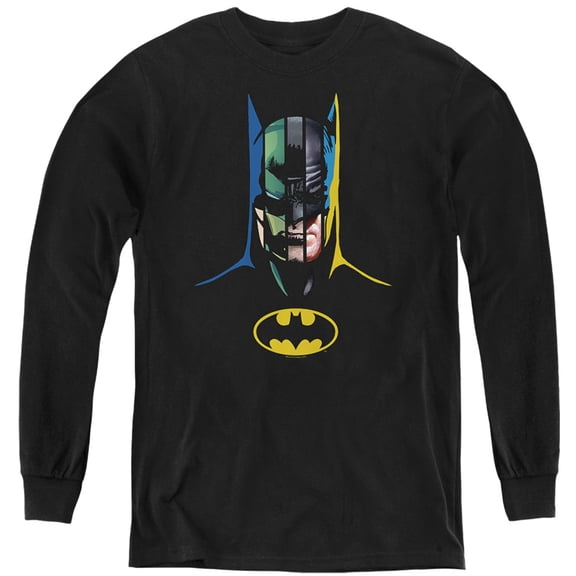Batman 80 Years Many Faces Kids Long Sleeve T Shirt (X-Large) for Youth Boys and Girls, Black
