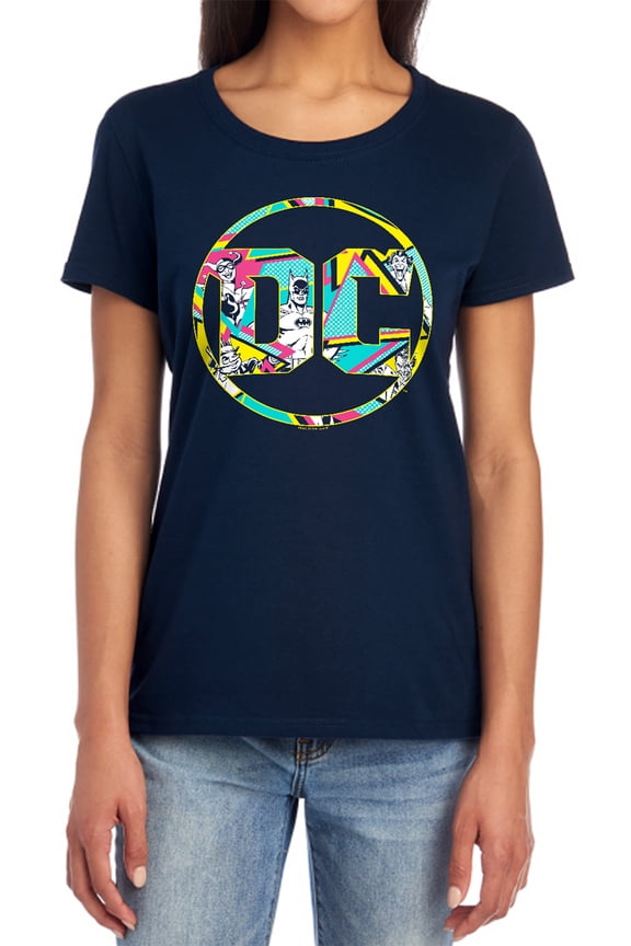 Batman 80S Bat Logo Women's T Shirt, Navy, Medium