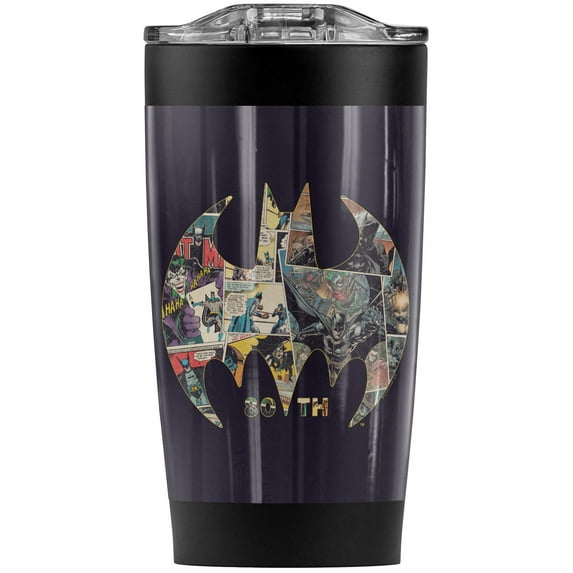 Batman 80Th Anniversary Shield Logo Stainless Steel Tumbler 20 oz Coffee Travel Mug/Cup, Vacuum Insulated & Double Wall with Leakproof Sliding Lid | Great for Hot Drinks and Cold Beverages