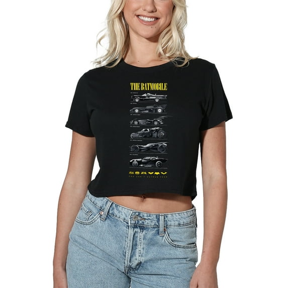 Batman 85th Anniversary Batmobile on Dark Women's Crop Top T-Shirt, Black, Small