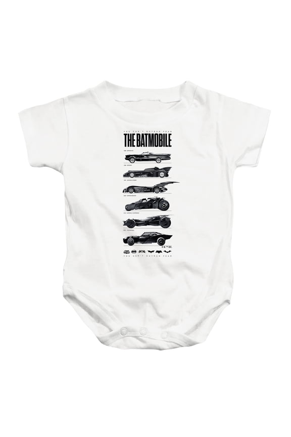 85th Anniversary Batmobile on Light Unisex Infant Snap Suit for Baby, White, Medium