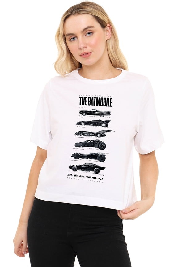 Batman 85Th Anniversary Batmobile On Light Women's Boxy Cropped T-Shirt Casual Graphic Tee