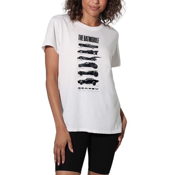 Batman 85th Anniversary Batmobile on Light Women's Loose T-Shirt, White, 2X-Large