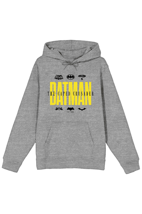 Batman 85th Mashup Caped Crusader Logos Long Sleeve Gray Heather Adult Hooded Sweatshirt-XXL