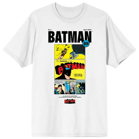 Batman 90th Anniversary Bruce & Robin Retro Comic Cover Art Crew Neck Short Sleeve Men's White T-shirt-Medium
