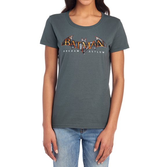Batman Aa Arkham Asylum Logo Women's T Shirt, Charcoal, X-Large