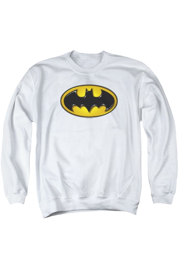 Batman Airbrush Bat Symbol Adult Crewneck Sweatshirt White
