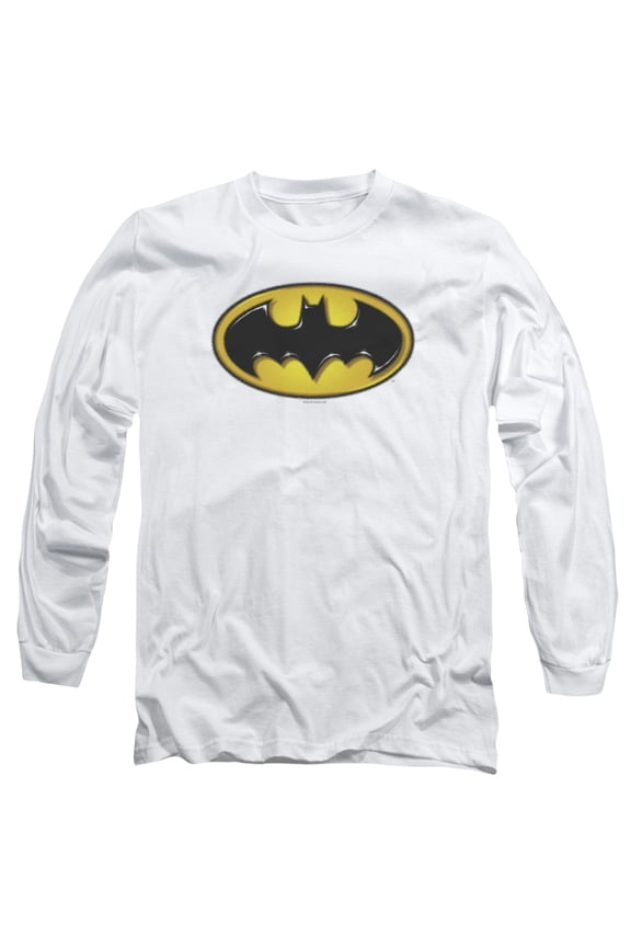 Batman Airbrush Bat Symbol Long Sleeve Adult 18/1 T-Shirt-White