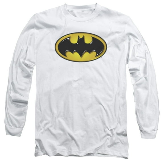 Batman Airbrush Bat Symbol Long Sleeve Adult 18/1 T-Shirt-White