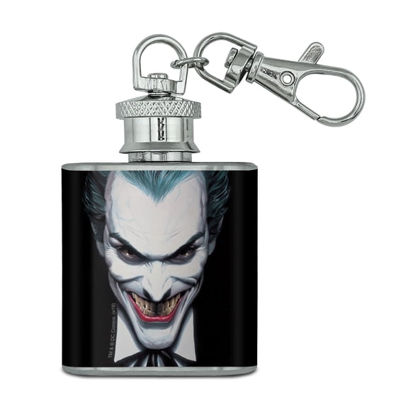 Batman Alex Ross Joker Head Stainless Steel 1oz Mini Flask Key Chain