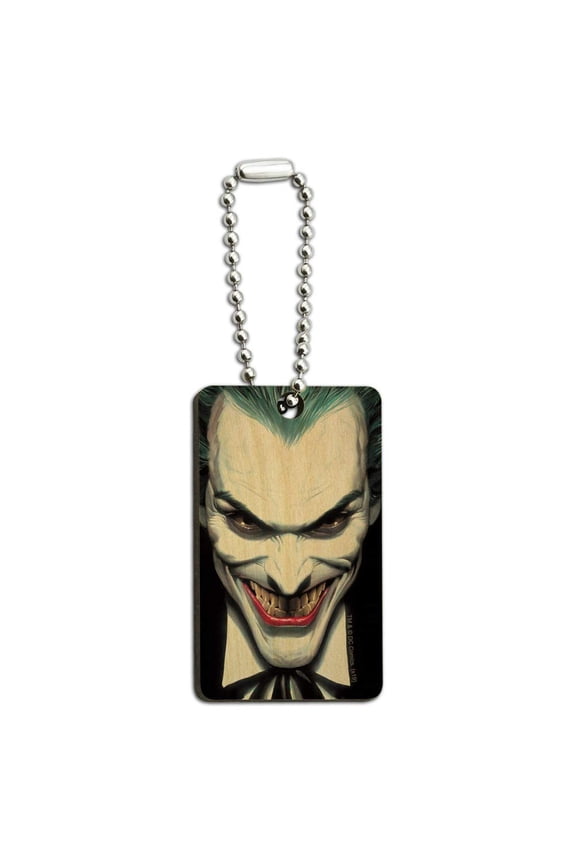 Batman Alex Ross Joker Head Wood Wooden Rectangle Keychain Key Ring
