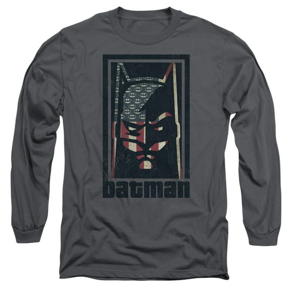 Batman American Batman Long Sleeve Adult 18/1 T-Shirt-Charcoal