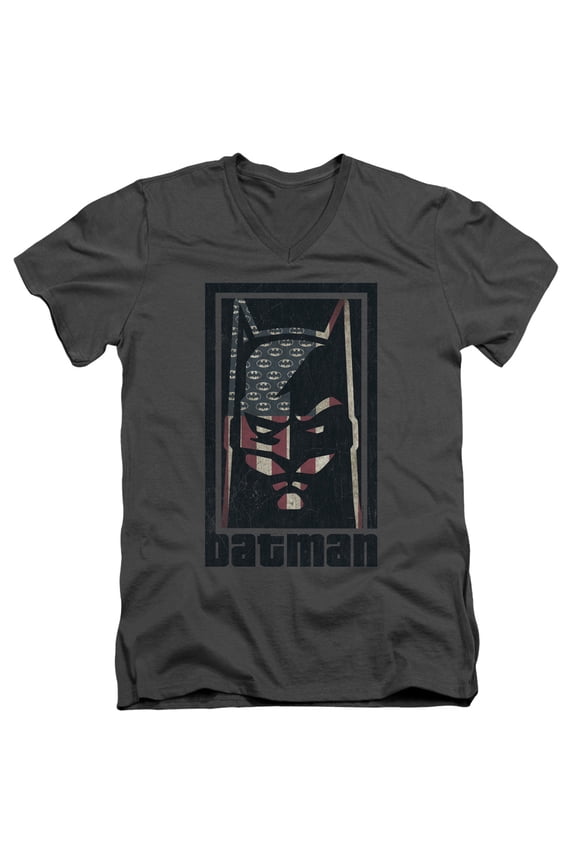Batman American Batman S/S Adult V-Neck T-Shirt 30/1 T-Shirt-Charcoal