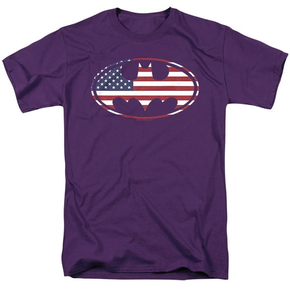 Batman American Flag Oval Unisex Adult T Shirt, Purple, Small
