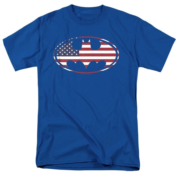 Batman American Flag Oval Unisex Adult T Shirt, Royal, X-Large