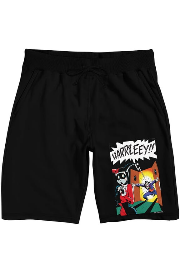 Batman Animated Series Harley Quinn and Joker Men's Black Sleep Pajama Shorts-Small