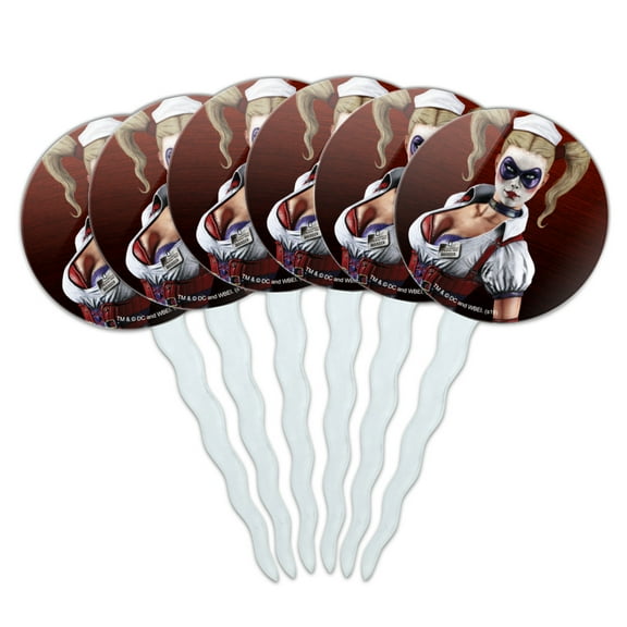Batman Arkham Asylum Video Game Harley Quinn Cupcake Picks Toppers Decoration Set of 6