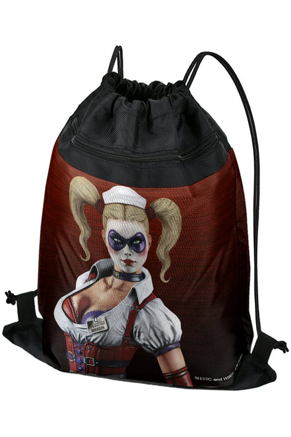 Arkham Asylum Video Game Harley Quinn Drawstring Backpack Sports Bag Sackpack 17" x 13", Perfect for Gym, Yoga or Practice