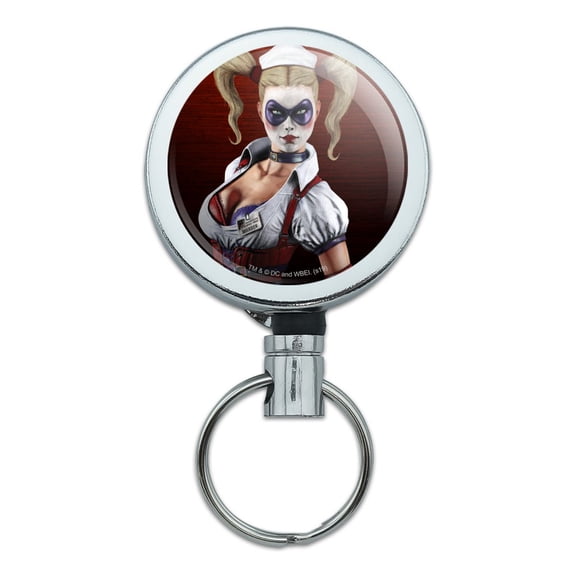 Batman Arkham Asylum Video Game Harley Quinn Heavy Duty Metal Retractable Reel ID Badge Key Card Tag Holder with Belt Clip