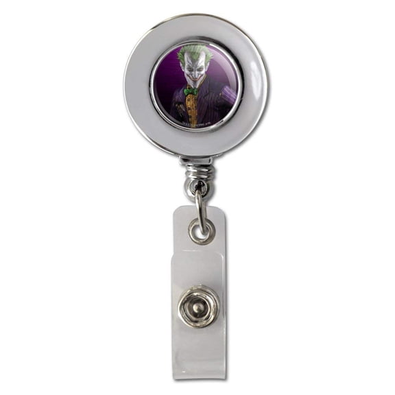 Batman Arkham Asylum Video Game Joker Retractable Reel Chrome Badge ID Card Holder Clip