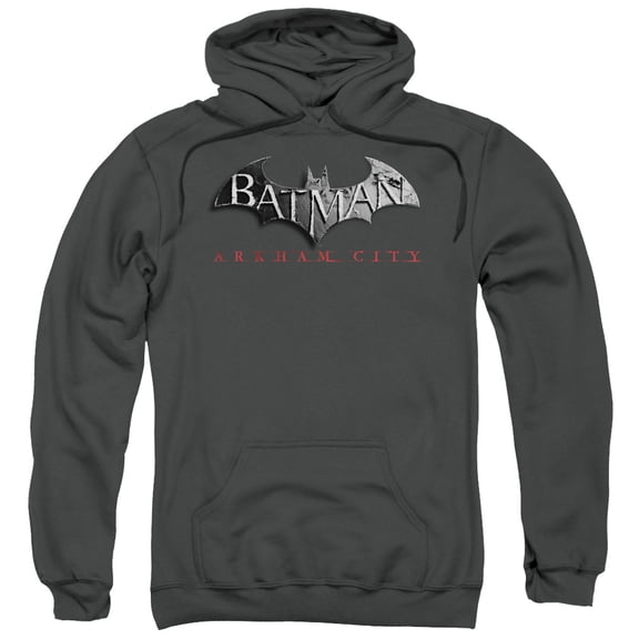 Batman Arkham City Logo Adult Pullover Hoodie Sweatshirt Charcoal