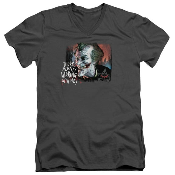 Batman Arkham City Plenty Wrong S/S Adult V-Neck T-Shirt Charcoal