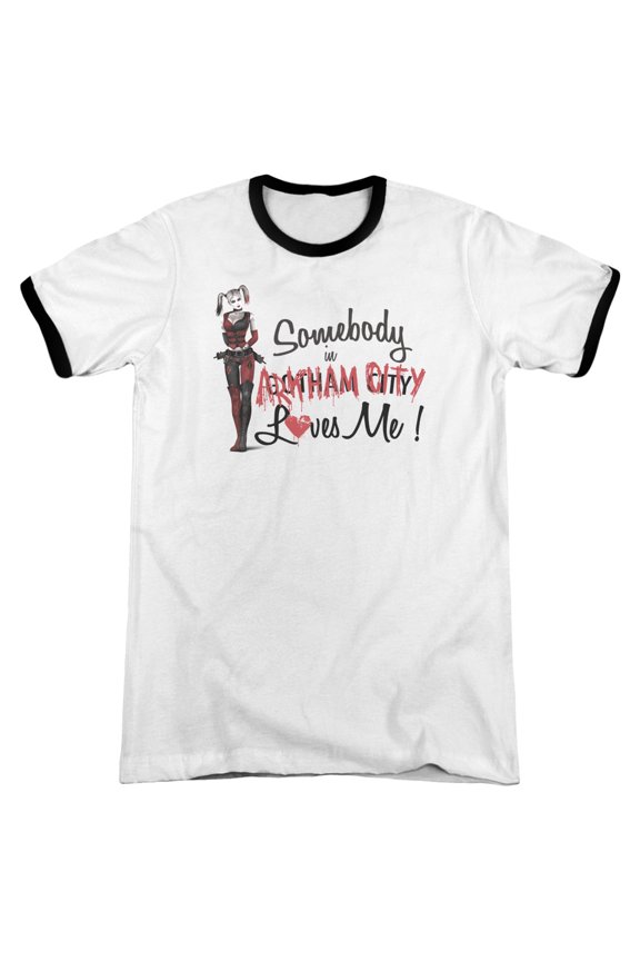Batman Arkham City Somebody Loves Me Adult Ringer T-Shirt White Black