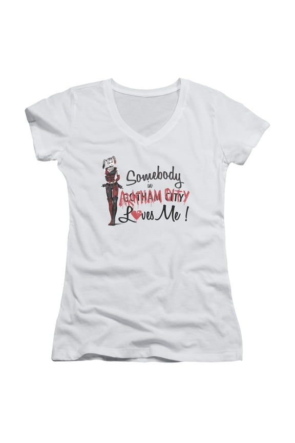 Batman Arkham City Somebody Loves Me Junior Women's T-Shirt V-Neck White