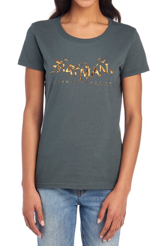 Arkham Knight Ak Flame Logo Women's T Shirt, Charcoal, 2X-Large
