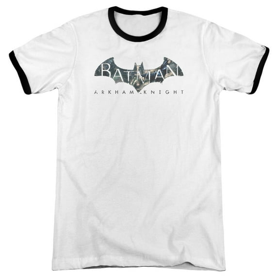 Batman Arkham Knight Descending Logo Adult Ringer White Black