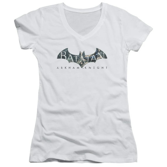 Batman Arkham Knight Descending Logo Junior Women's T-Shirt V-Neck White