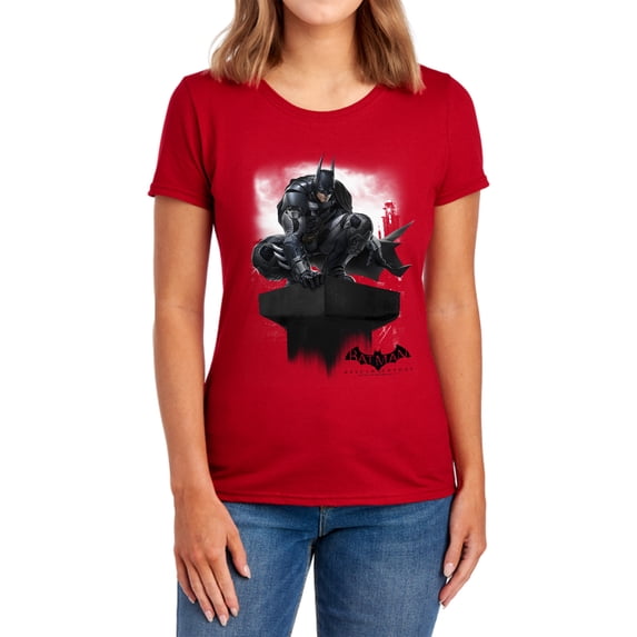 Batman Arkham Knight Perched Women's T Shirt, Red, 2X-Large