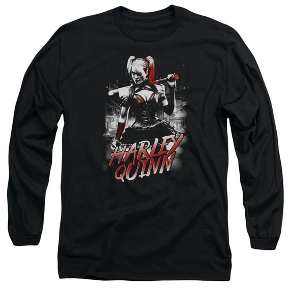 Batman Arkham Knight Quinn City Long Sleeve T-Shirt Adult 18/1 Black