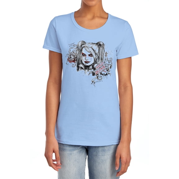 Batman Arkham Knight Sketchy Girl Women's T Shirt, Light Blue, X-Large