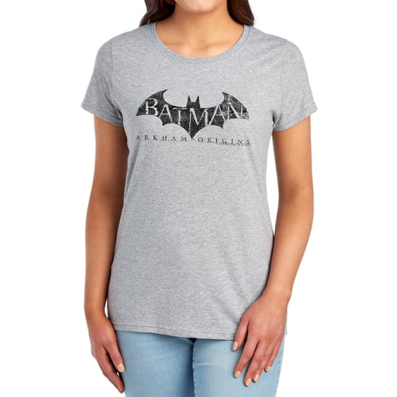Batman Arkham Origins Crackle Logo Women's T Shirt, Athletic Heather, Medium