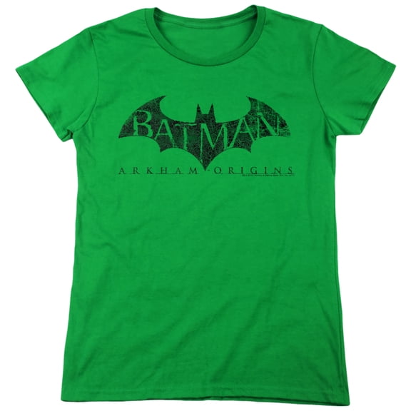 Batman Arkham Origins Crackle Logo Women's T Shirt, Kelly Green, 2X-Large