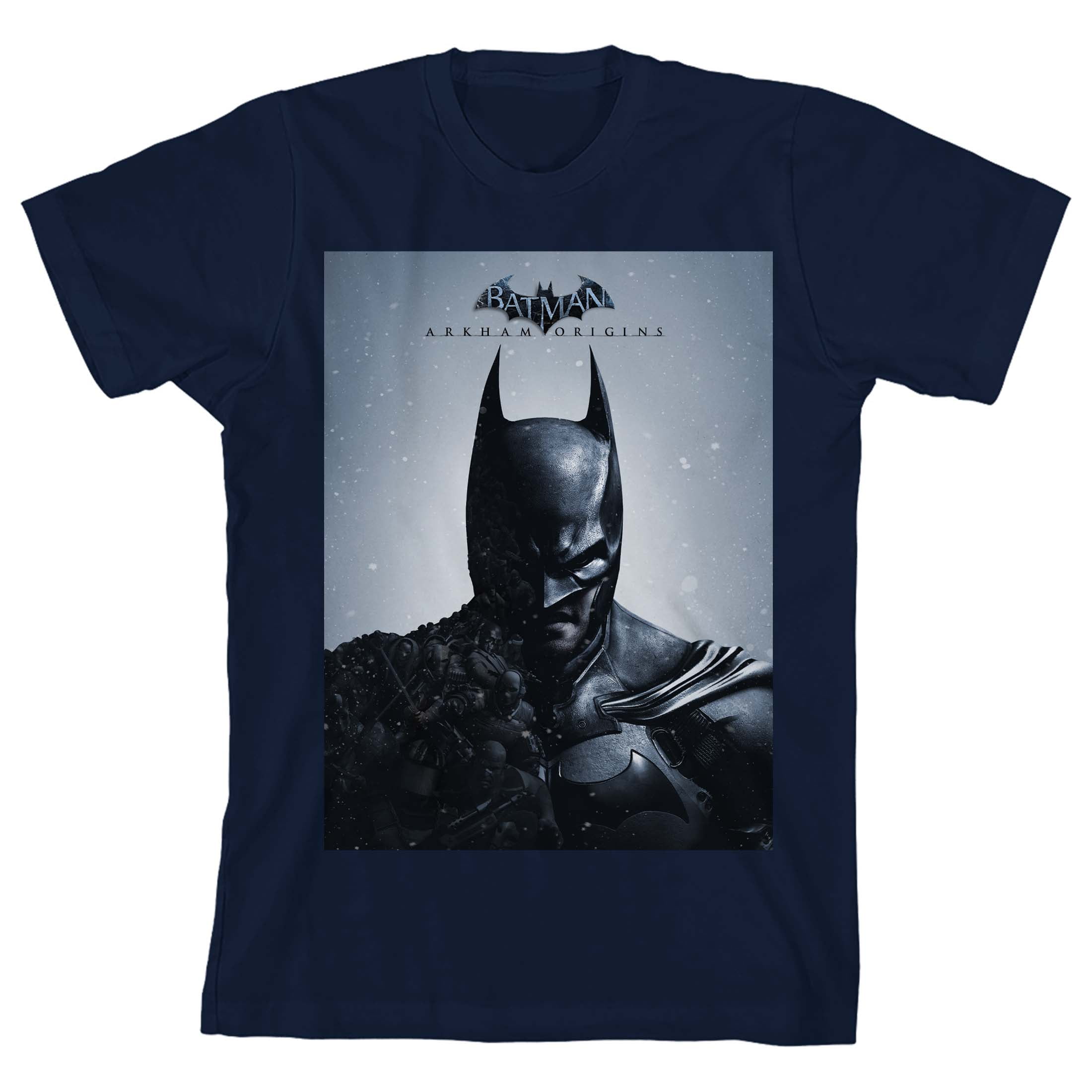 Batman Arkham Origins Damaged Suit Boy s Navy T shirt Large