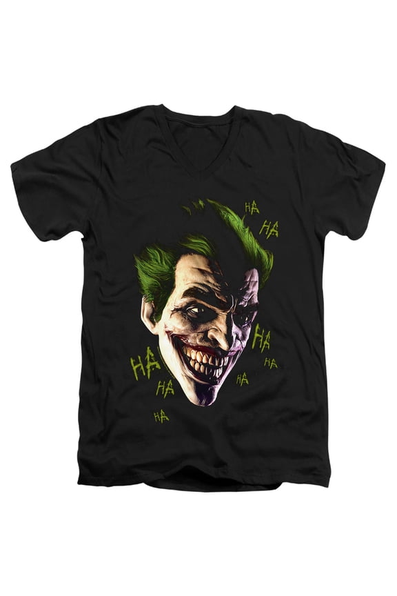 Batman Arkham Origins Joker Grim S/S Adult V-Neck T-Shirt 30/1 T-Shirt Black