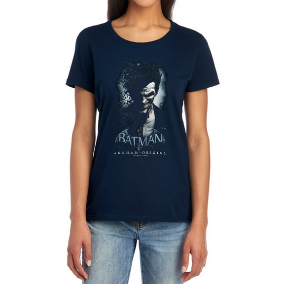 Batman Arkham Origins Joker Women's T Shirt, Navy, X-Large