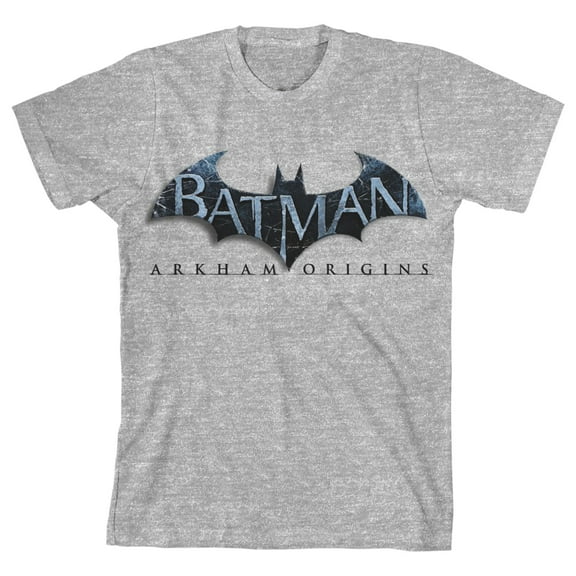 Batman Arkham Origins Text Logo Boy's Heather Grey T-shirt-XS