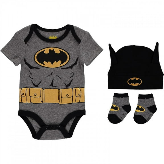 Batman Armor 3-Piece Bodysuit Cap and Socks Set-0-3 Months