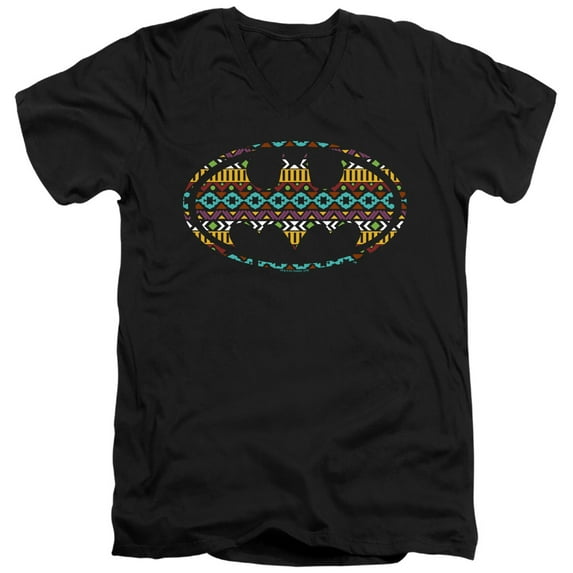 Batman Aztec Fill S/S Adult V-Neck T-Shirt 30/1 T-Shirt Black