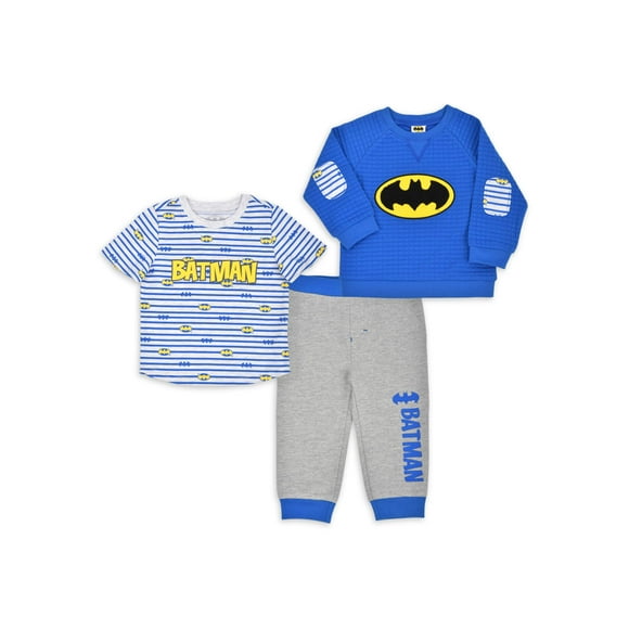 Batman Baby Boy Outfit Set Fleece Long Sleeve Crew, T-Shirt, and Pants, 3pc